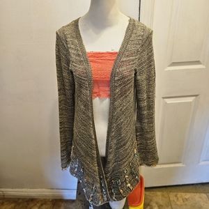 BKE Boutique Cardigan SZ L Chiffon Trim